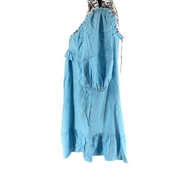 Stoney Clover Lane Womens Blue Short Sleeve Ruffle Linen Dress Med - Picture 5 of 15